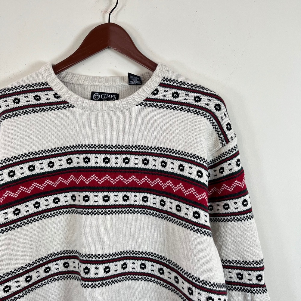 Vintage Chaps Mens Knit Crewneck Sweater Striped Aztec XXL Cotton Western - Picture 4 of 8